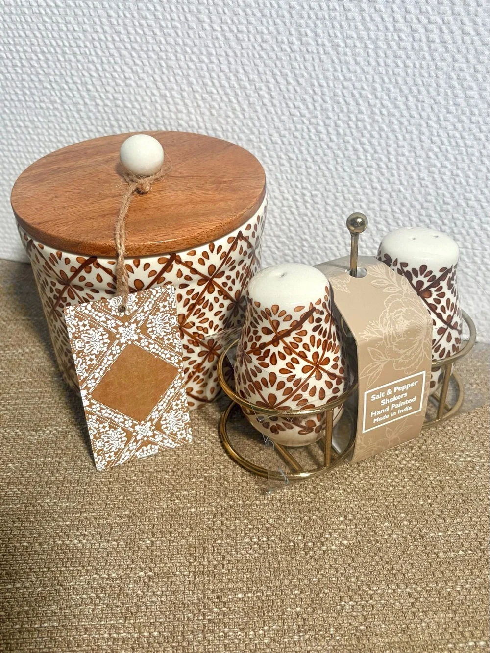 SET of Sugar, Salt & Pepper Set Hand-Painted Ceramics MATCHING SET